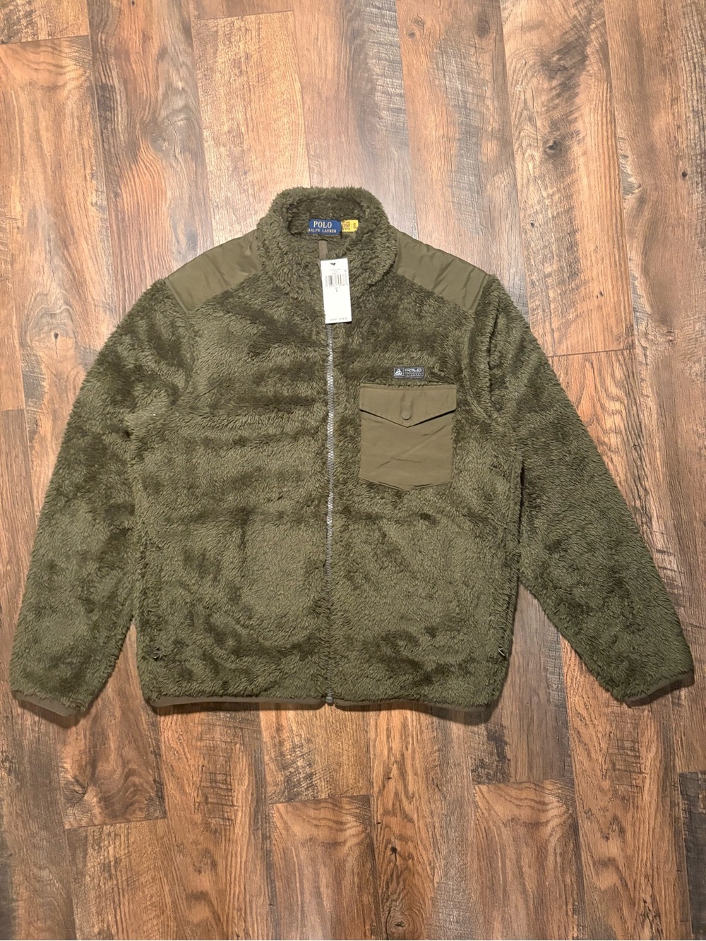 NWT Polo Ralph Lauren Hybrid High Pile Fleece Jacket Armadillo Green L